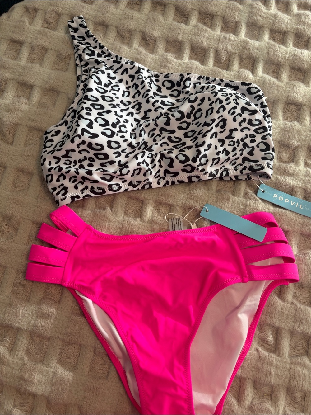 Cheetah print/hot pink swimsuit set